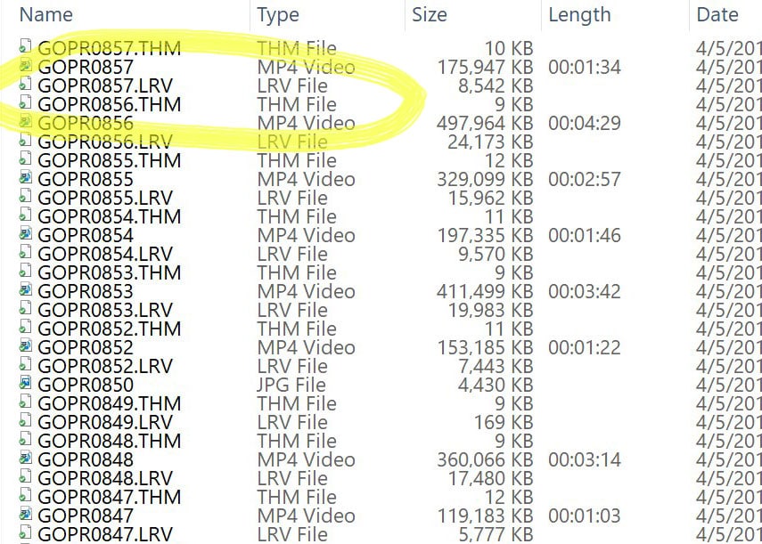 GoPro lrv and thm files