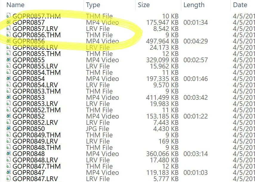 GoPro lrv and thm files