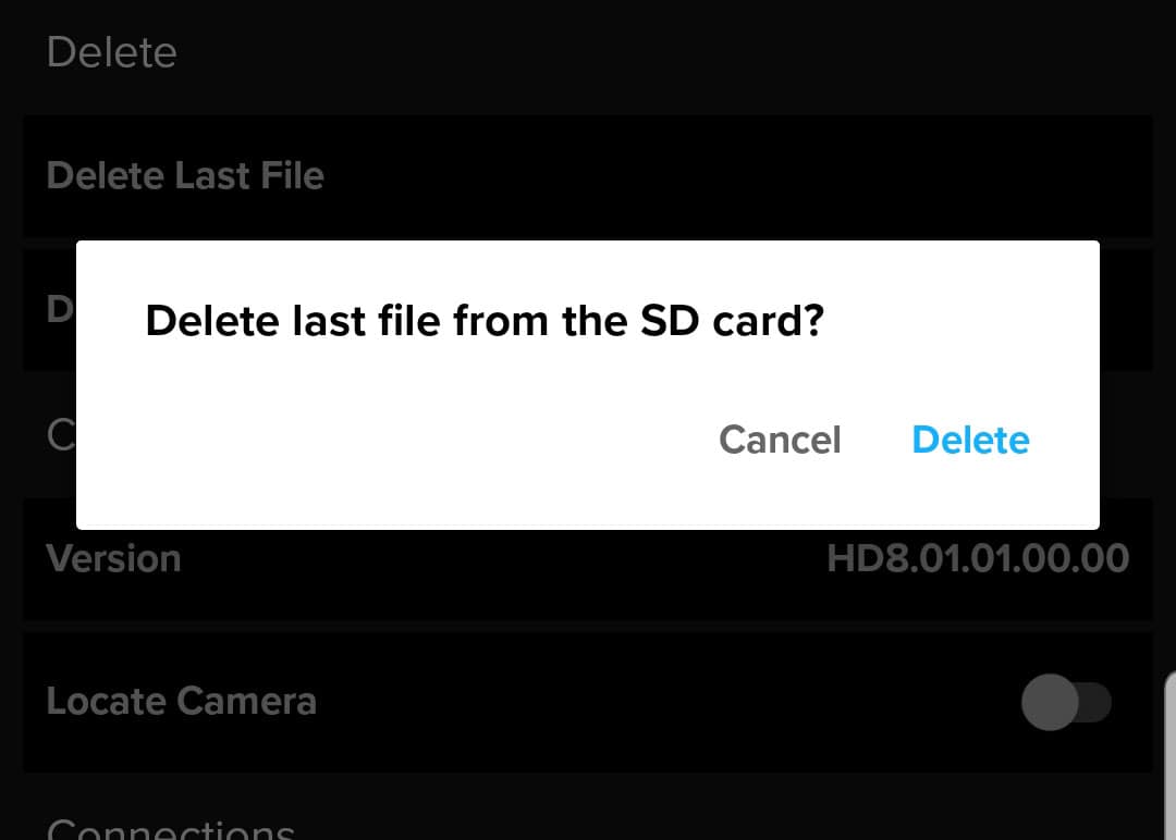 delete last file gopro app