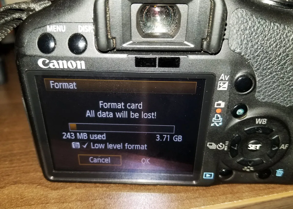 Format an SD Card on DSLR